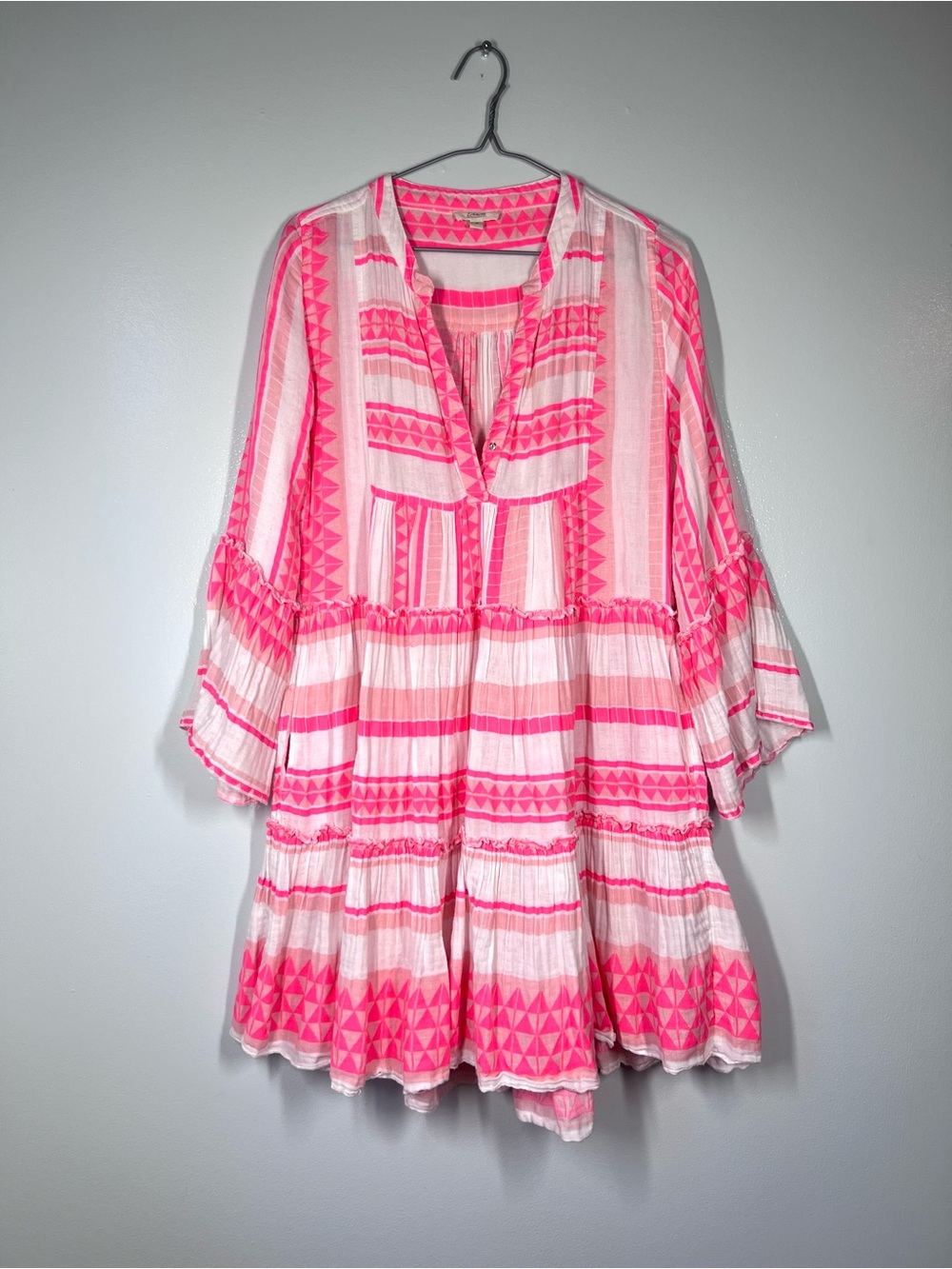 Elan Aztec Bell Sleeve Oversized 100% Cotton Neon/White Dress Size S/M